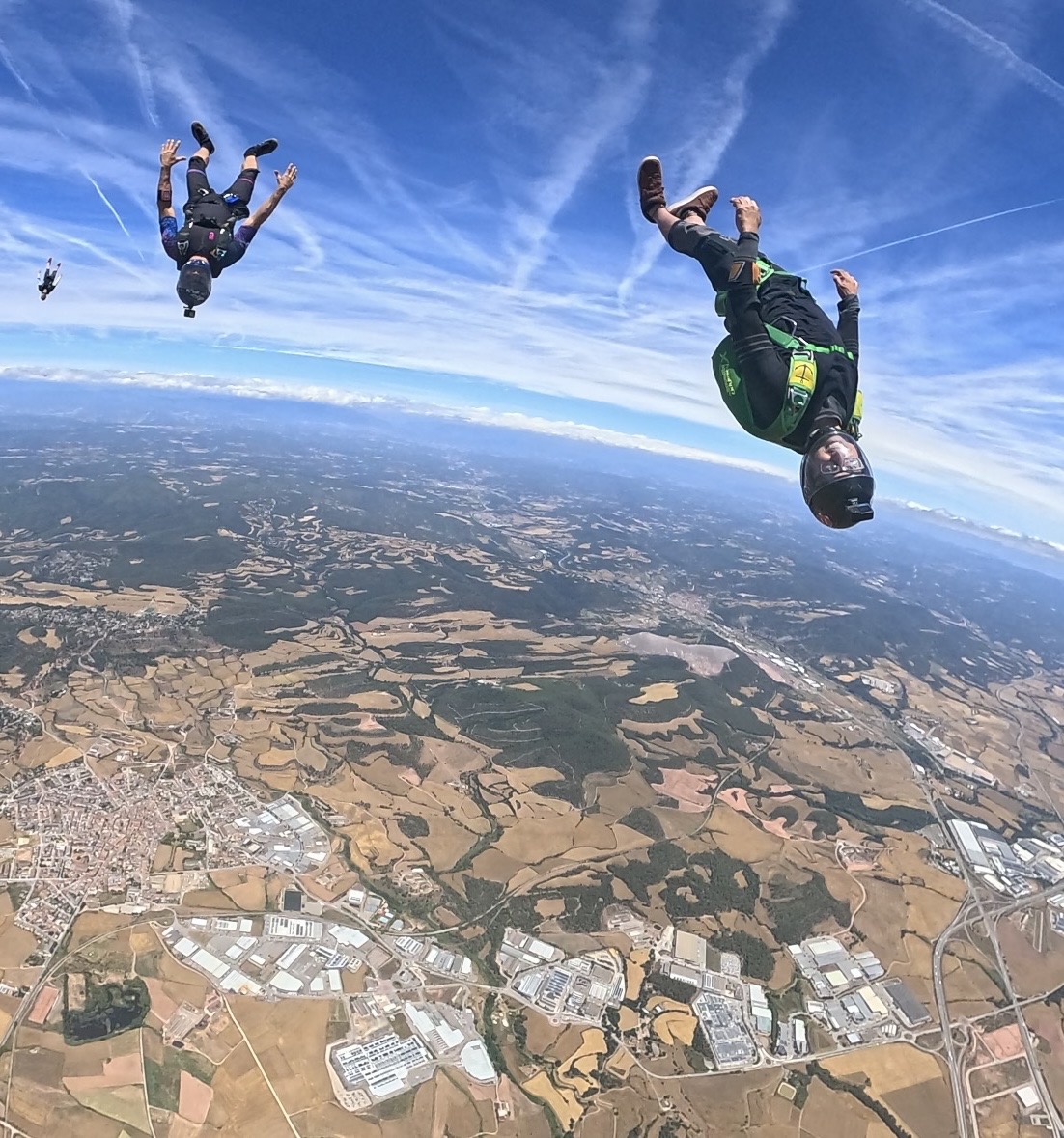 Flyer training head-down in a vertical wind tunnel